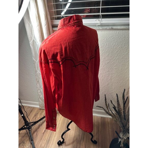 VTG Cowboy Up Embroidered Cotton Woven Snap buttons Mens L shirt flipp cuffs - Picture 6 of 16